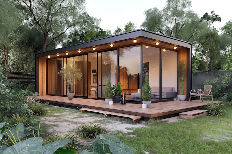 Attefallshus med stora glasväggar